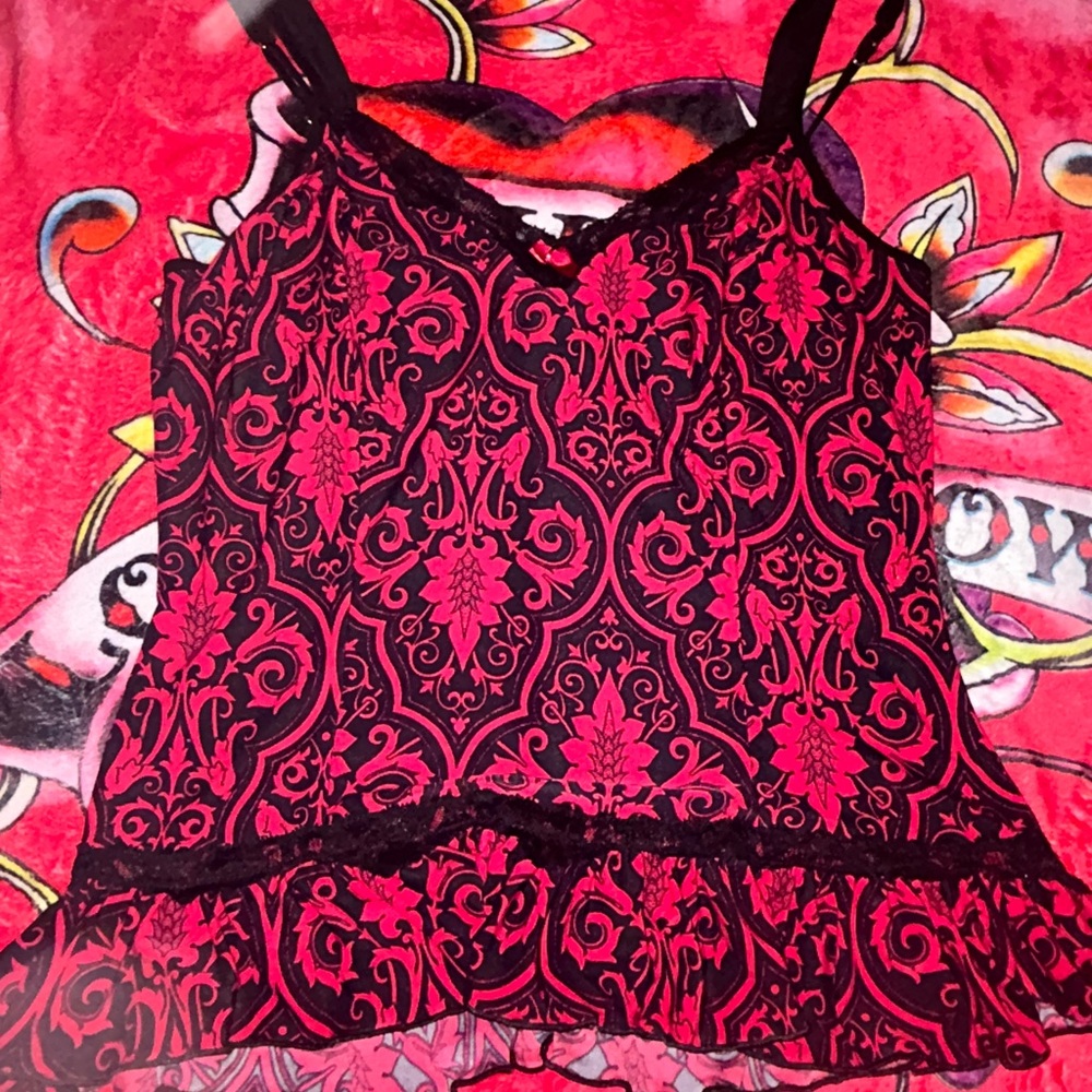 Linea Donatella Women's Camisole - Black and Pink Pattern